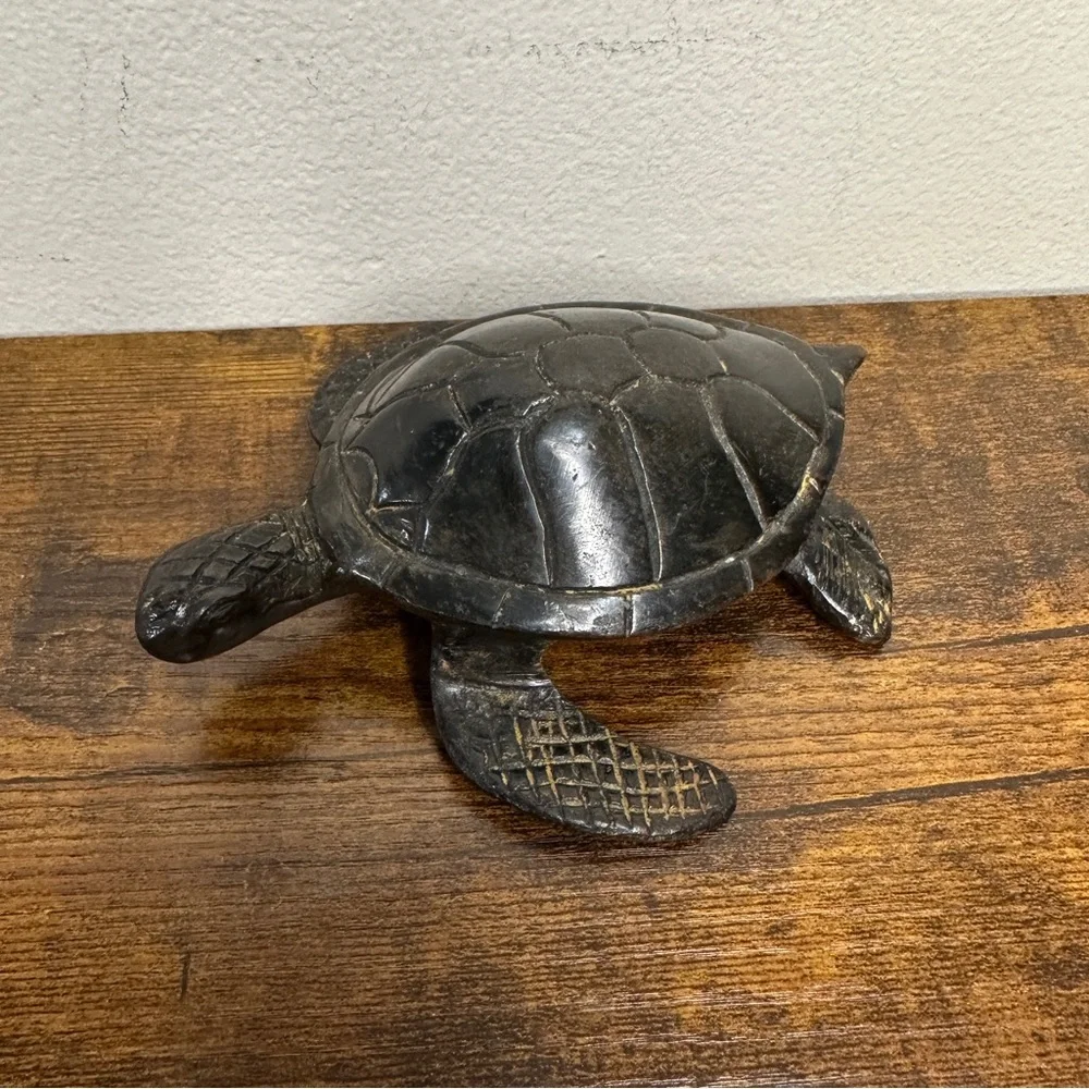 Vintage Cast Metal Sea Turtle Figurine Nautical Coastal Beach Decor Statue